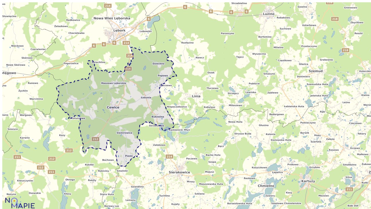 Mapa obszarów ochrony przyrody Cewic
