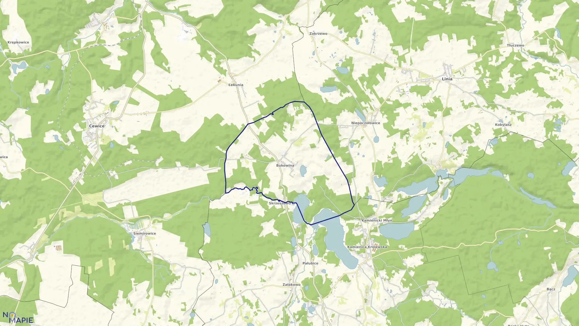 Mapa obrębu Bukowina w gminie Cewice