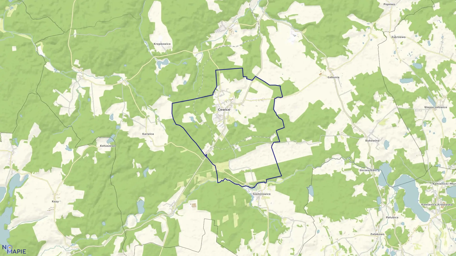Mapa obrębu Cewice w gminie Cewice