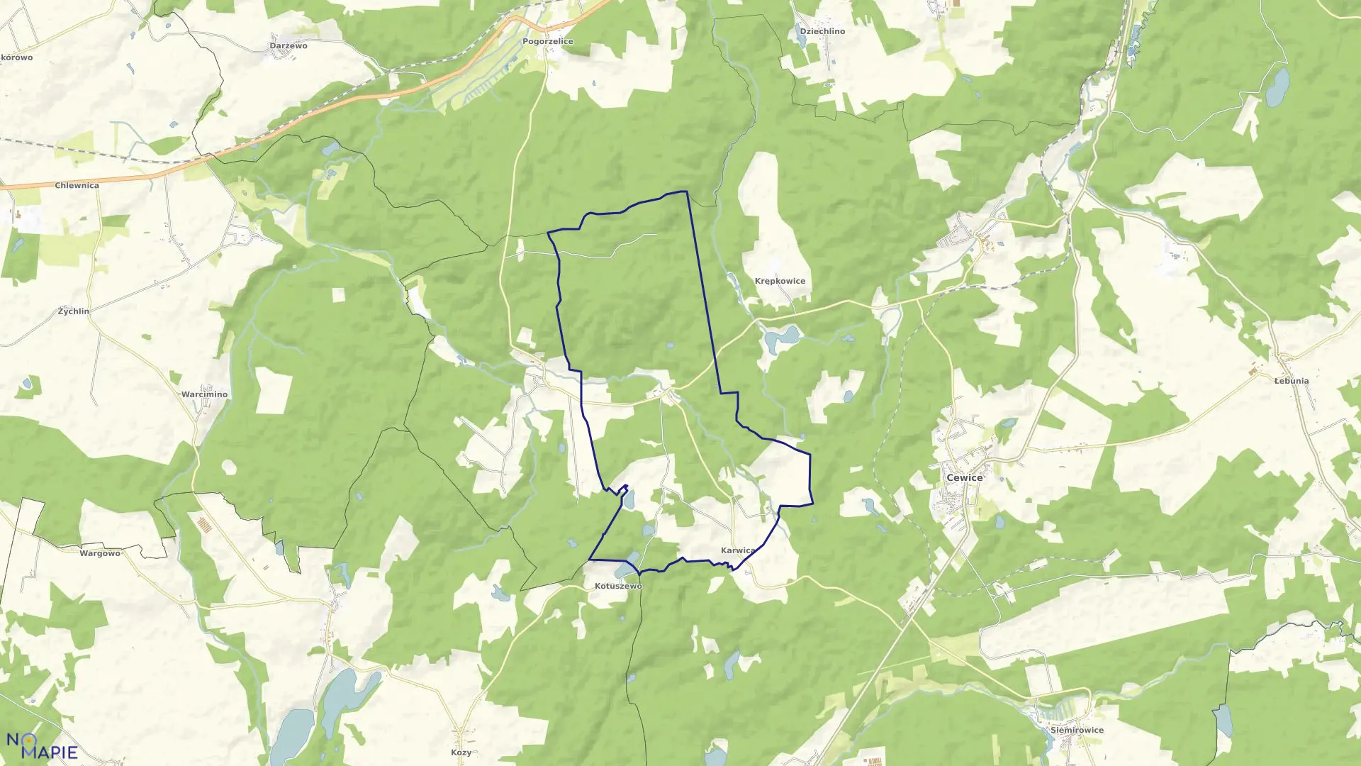 Mapa obrębu Karwica w gminie Cewice