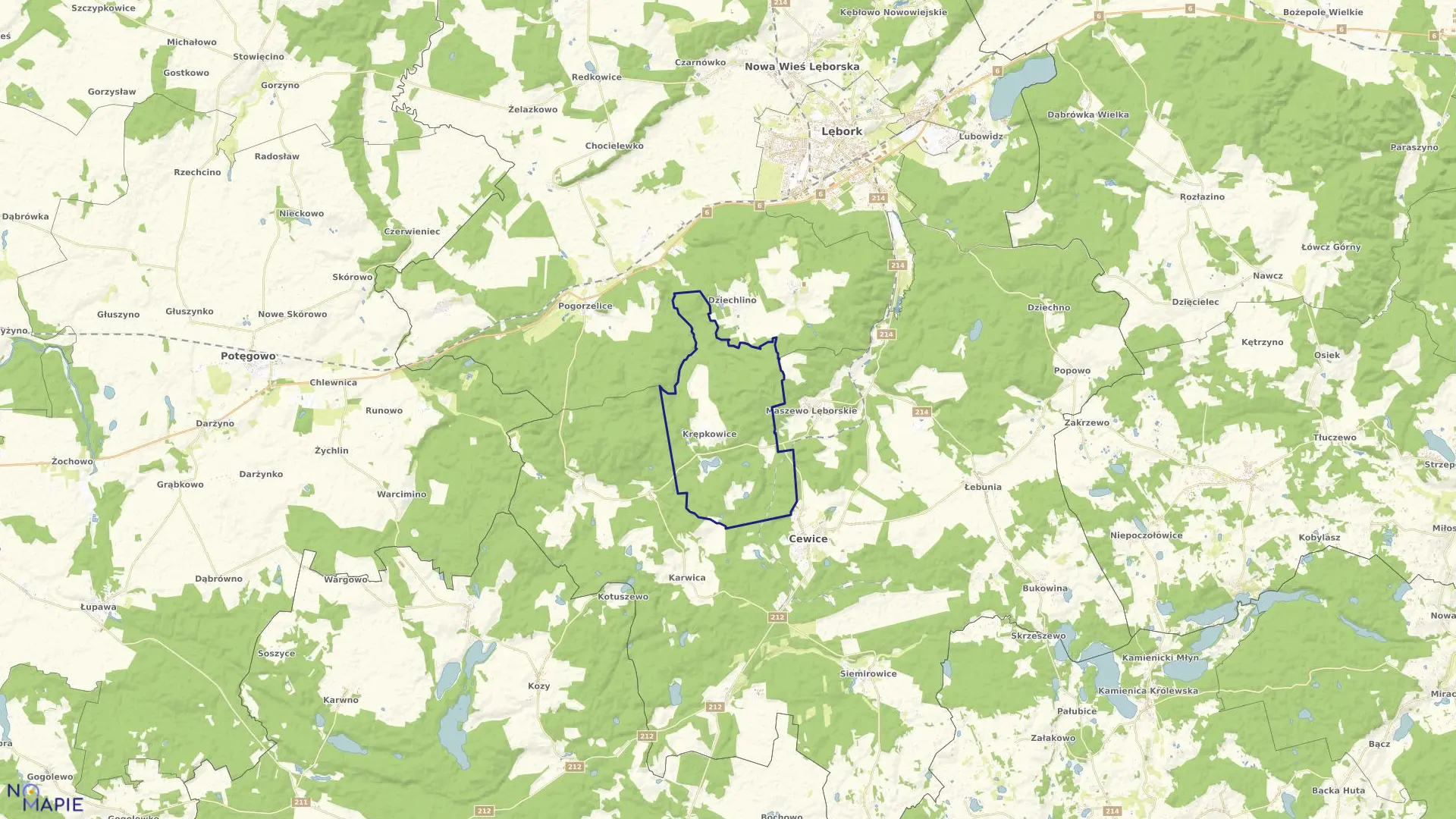 Mapa obrębu Krępkowice w gminie Cewice